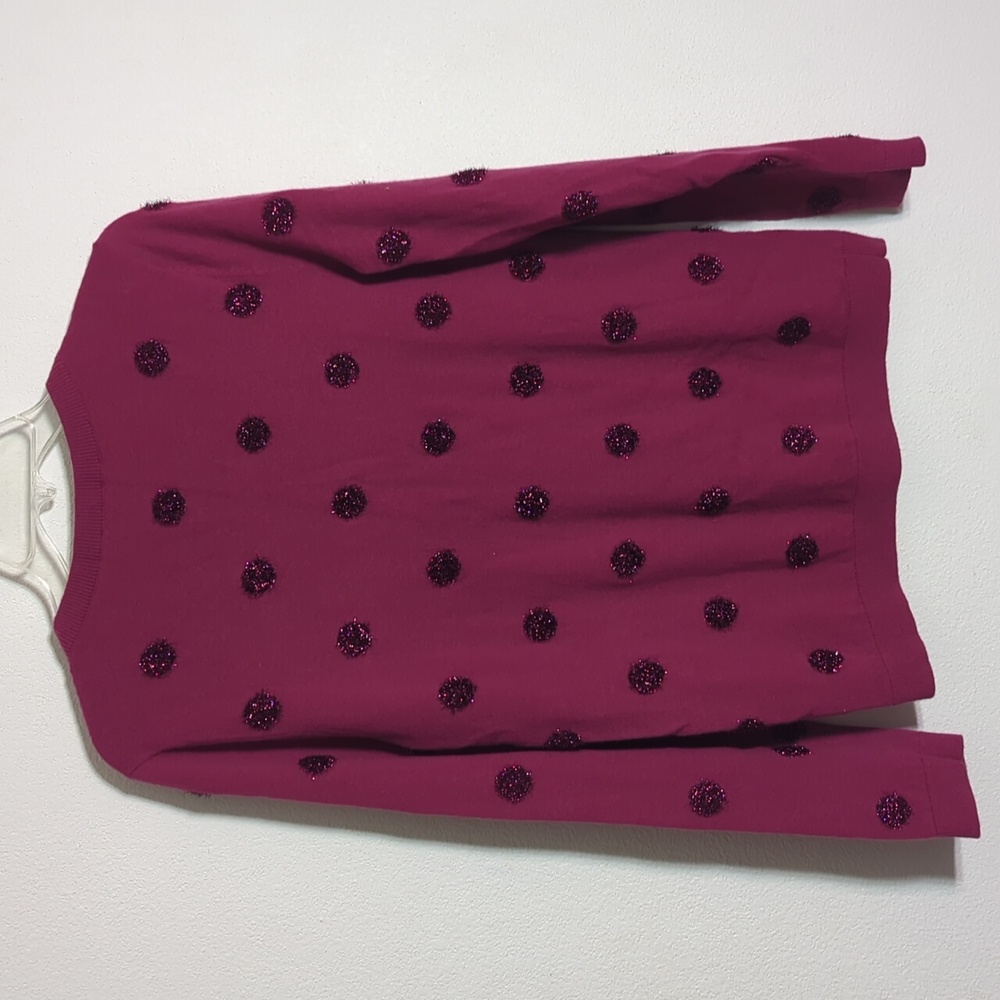 Talbots Womens Sweater Tinsel Dot Magenta Pink‎ Metallic Crew Lambs Wool Medium - Picture 9 of 9